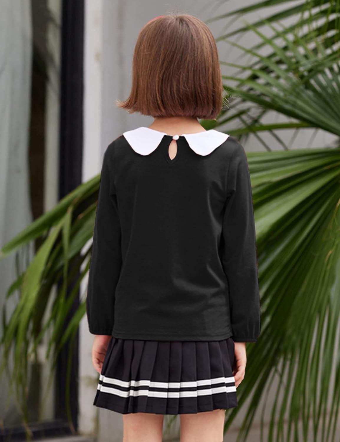 image:imageArshiner Girls LongShort Sleeve Tops Basic Peter Pan Collar TShirts Soft Blouses TeesA Black