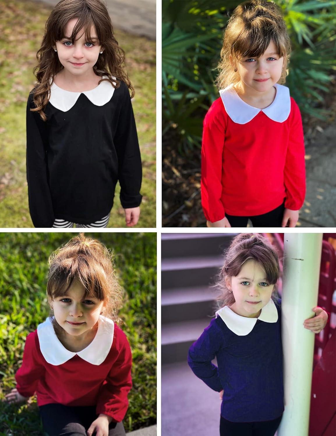 image:imageArshiner Girls LongShort Sleeve Tops Basic Peter Pan Collar TShirts Soft Blouses TeesA Black