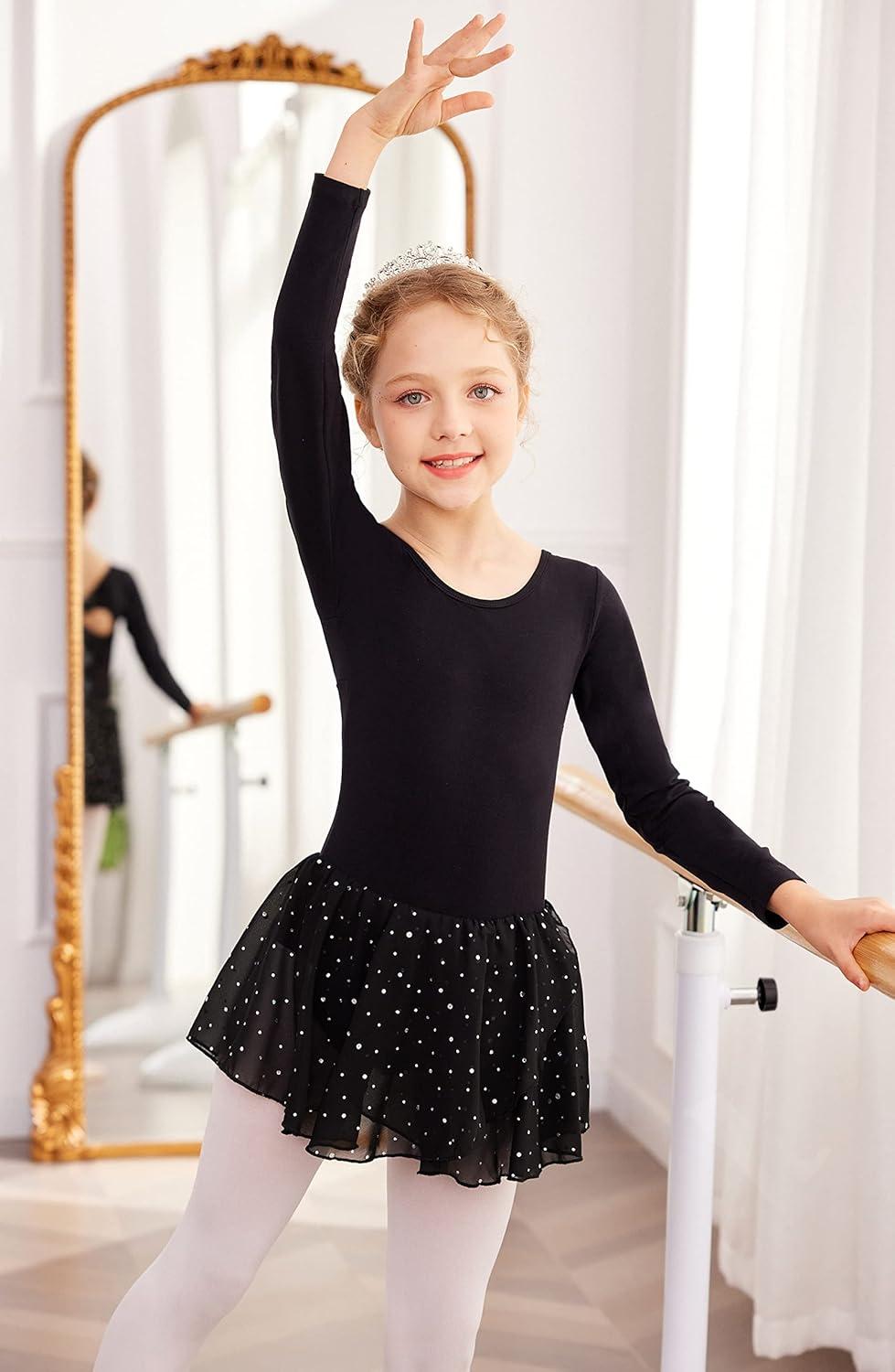 image:imageArshiner Kid Girls Long Sleeve Shiny Ballet Dance Dress Tutu Skirted Leotard