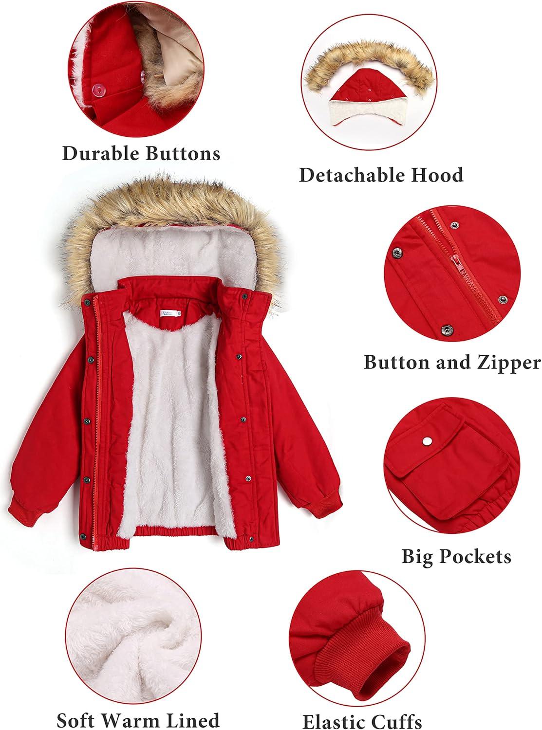 image:imageArshiner Kids Girls Winter Coats Warm Thick Padded Hooded Fleece Lined Puffer Parka Jacket