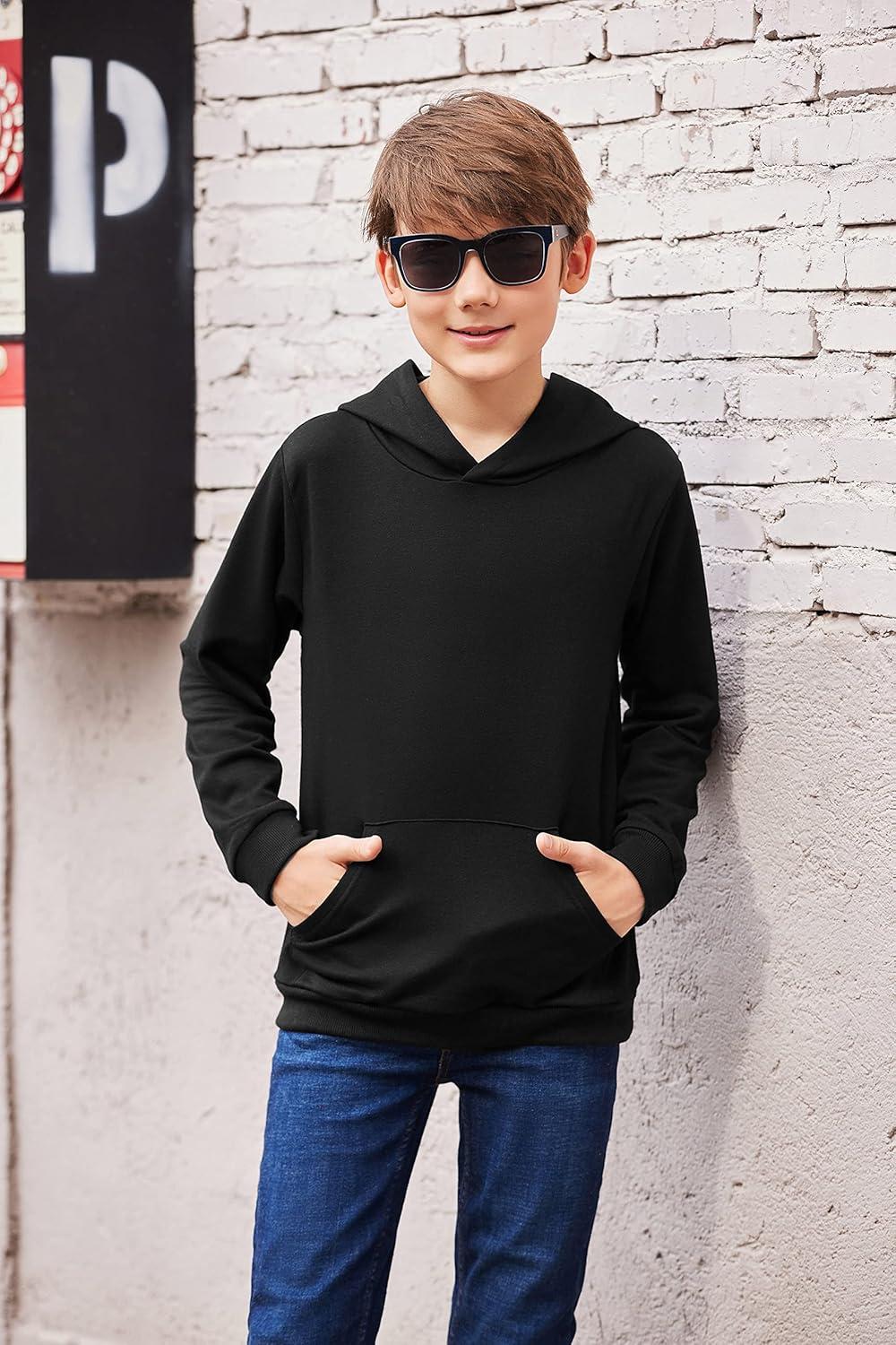 image:imageArshiner Kids Unisex Athletic Black Hooded Sweatshirt Casual Hoodie for Boys and Girls Size 11 12