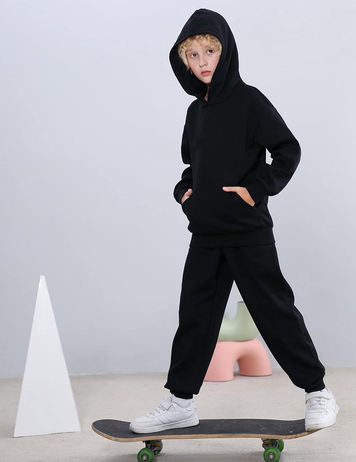 image:imageArshiner Kids Unisex Athletic Black Hooded Sweatshirt Casual Hoodie for Boys and Girls Size 11 12