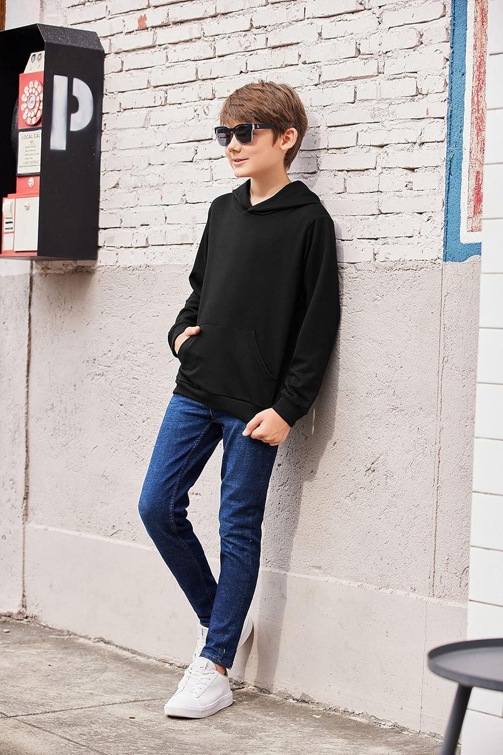 image:imageArshiner Kids Unisex Athletic Black Hooded Sweatshirt Casual Hoodie for Boys and Girls Size 11 12