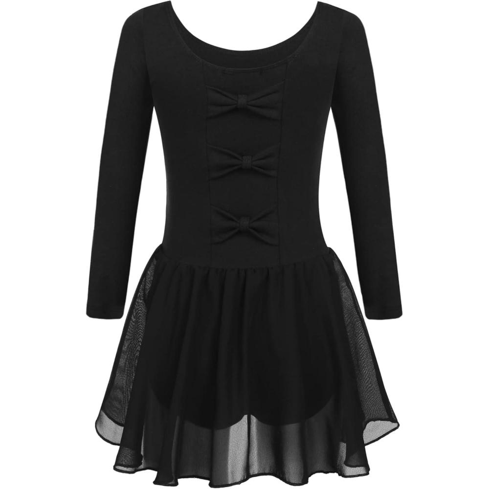 image:imageArshiner Ballet Dance Leotard for Little Girls Long Sleeve Bow Back Chiffon Tutu Skirted Princess Ballerina Outfit Black Size 45 Years