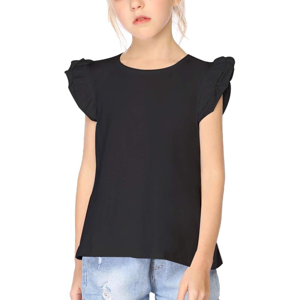 image:imageArshiner Girls Basic Ruffle Sleeve Cute TShirt Stretchy Tunic Tank Tops School Blouse