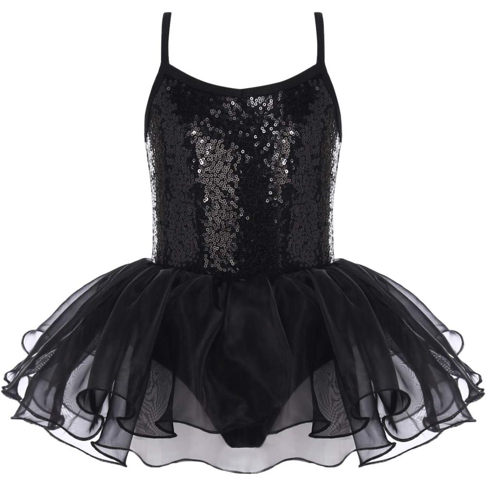 image:imageArshiner Girls Camisole Ballet Leotards Sparkly Dance Dress with Tutu Skirted Sequin Ballerina Costume for Toddlers Black