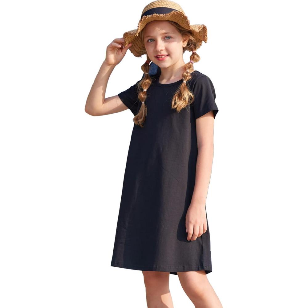 image:imageArshiner Girls Dress Kids Short Sleeve Solid Color Casual TShirt Dress