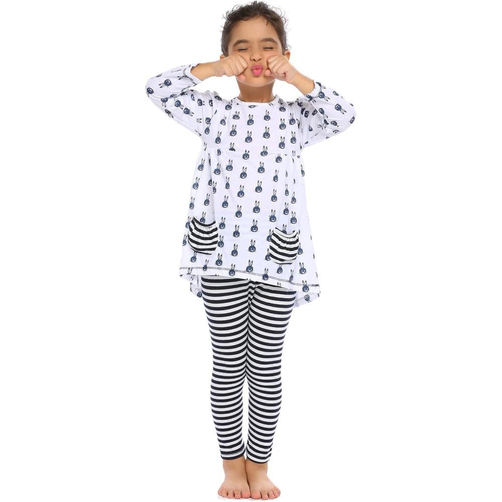 image:imageArshiner Little Girls Clothes Set Cute Bunny Girls Outfits Long Sleeve Tops and Pants SetBunnywhite