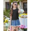 Arshiner Girls Lettuce Trim Short Sleeve Shirts Summer Ribbed Knit Crewneck Casual T Shirt Tops Tee Blouse(Black)