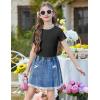 Arshiner Girls Lettuce Trim Short Sleeve Shirts Summer Ribbed Knit Crewneck Casual T Shirt Tops Tee Blouse(Black)