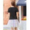 Arshiner Girls Lettuce Trim Short Sleeve Shirts Summer Ribbed Knit Crewneck Casual T Shirt Tops Tee Blouse(Black)