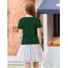 Arshiner Girls Lettuce Trim Short Sleeve Shirts Summer Ribbed Knit Crewneck Casual T Shirt Tops Tee Blouse(Green)