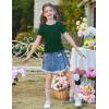 Arshiner Girls Lettuce Trim Short Sleeve Shirts Summer Ribbed Knit Crewneck Casual T Shirt Tops Tee Blouse(Green)
