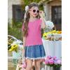 Arshiner Girls Lettuce Trim Short Sleeve Shirts Summer Ribbed Knit Crewneck Casual T Shirt Tops Tee Blouse(Hot Pink)