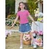 Arshiner Girls Lettuce Trim Short Sleeve Shirts Summer Ribbed Knit Crewneck Casual T Shirt Tops Tee Blouse(Hot Pink)