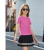 Arshiner Girls Lettuce Trim Short Sleeve Shirts Summer Ribbed Knit Crewneck Casual T Shirt Tops Tee Blouse(Hot Pink)