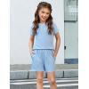 Arshiner Girls Lettuce Trim Short Sleeve Shirts Summer Ribbed Knit Crewneck Casual T Shirt Tops Tee Blouse(Light Blue)
