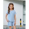 Arshiner Girls Lettuce Trim Short Sleeve Shirts Summer Ribbed Knit Crewneck Casual T Shirt Tops Tee Blouse(Light Blue)