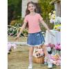 Arshiner Girls Lettuce Trim Short Sleeve Shirts Summer Ribbed Knit Crewneck Casual T Shirt Tops Tee Blouse(Light Pink)