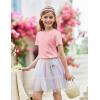Arshiner Girls Lettuce Trim Short Sleeve Shirts Summer Ribbed Knit Crewneck Casual T Shirt Tops Tee Blouse(Light Pink)