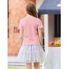 Arshiner Girls Lettuce Trim Short Sleeve Shirts Summer Ribbed Knit Crewneck Casual T Shirt Tops Tee Blouse(Light Pink)