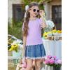 Arshiner Girls Lettuce Trim Short Sleeve Shirts Summer Ribbed Knit Crewneck Casual T Shirt Tops Tee Blouse(Purple)