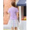 Arshiner Girls Lettuce Trim Short Sleeve Shirts Summer Ribbed Knit Crewneck Casual T Shirt Tops Tee Blouse(Purple)
