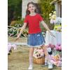 Arshiner Girls Lettuce Trim Short Sleeve Shirts Summer Ribbed Knit Crewneck Casual T Shirt Tops Tee Blouse(Red)