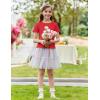 Arshiner Girls Lettuce Trim Short Sleeve Shirts Summer Ribbed Knit Crewneck Casual T Shirt Tops Tee Blouse(Red)