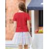 Arshiner Girls Lettuce Trim Short Sleeve Shirts Summer Ribbed Knit Crewneck Casual T Shirt Tops Tee Blouse(Red)