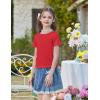 Arshiner Girls Lettuce Trim Short Sleeve Shirts Summer Ribbed Knit Crewneck Casual T Shirt Tops Tee Blouse(Red)