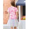 Arshiner Girls Lettuce Trim Short Sleeve Shirts Summer Ribbed Knit Crewneck Casual T Shirt Tops Tee Blouse(Tie Dye Pink)