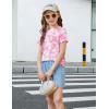 Arshiner Girls Lettuce Trim Short Sleeve Shirts Summer Ribbed Knit Crewneck Casual T Shirt Tops Tee Blouse(Tie Dye Pink)