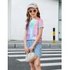 Arshiner Girls Lettuce Trim Short Sleeve Shirts Summer Ribbed Knit Crewneck Casual T Shirt Tops Tee Blouse(Tie Dye Purple)