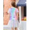 Arshiner Girls Lettuce Trim Short Sleeve Shirts Summer Ribbed Knit Crewneck Casual T Shirt Tops Tee Blouse(Tie Dye Purple)