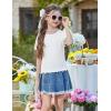 Arshiner Girls Lettuce Trim Short Sleeve Shirts Summer Ribbed Knit Crewneck Casual T Shirt Tops Tee Blouse(White)