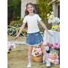 Arshiner Girls Lettuce Trim Short Sleeve Shirts Summer Ribbed Knit Crewneck Casual T Shirt Tops Tee Blouse(White)