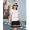 Arshiner Girls Lettuce Trim Short Sleeve Shirts Summer Ribbed Knit Crewneck Casual T Shirt Tops Tee Blouse(White Pink Flower)