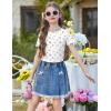 Arshiner Girls Lettuce Trim Short Sleeve Shirts Summer Ribbed Knit Crewneck Casual T Shirt Tops Tee Blouse(White Pink Flower)