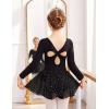 Arshiner Girls Long Sleeve Ballet Leotards with Skirt Kids Hollow Back Shiny Dance Dresses