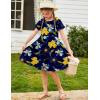 Arshiner Girl’s Summer Dresses Short Sleeve Casual Holiday Skater Twirl Dress with Pockets(Floral Navy Blue（with Pockets）)