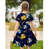 Arshiner Girl’s Summer Dresses Short Sleeve Casual Holiday Skater Twirl Dress with Pockets(Floral Navy Blue（with Pockets）)