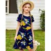 Arshiner Girl’s Summer Dresses Short Sleeve Casual Holiday Skater Twirl Dress with Pockets(Floral Navy Blue（with Pockets）)