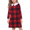 Arshiner Girls Long Sleeve Vintage Peter Pan Collar T-Shirt Dress Age 4-13 Years(Red Plaid)
