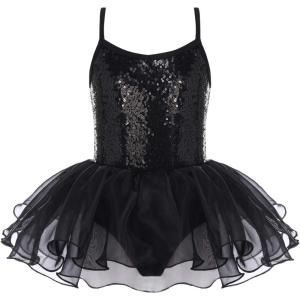 Arshiner Girls Camisole Ballet Leotards Sparkly Dance Dress with Tutu Skirted Sequin Ballerina Costume for Toddlers Black