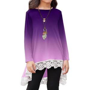 Arshiner Girls Tunic Tops Casual Basic Loose Soft Swing Pullover Long Blouse T-Shirt Tee(C Gradient Purple)