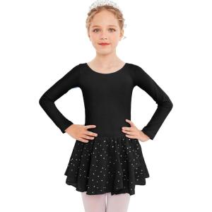 Arshiner Kid Girls Long Sleeve Shiny Ballet Dance Dress Tutu Skirted Leotard