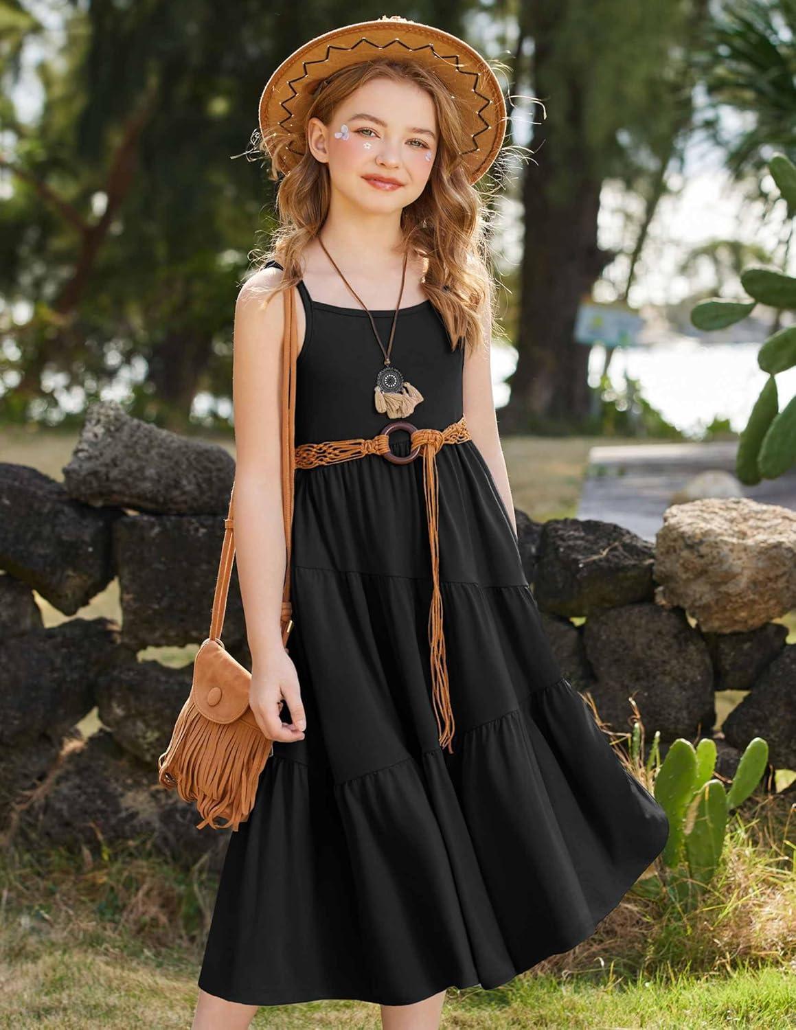 image:imageArshiner Girls Summer Dress Casual Loose Sleeveless Sundress Flowy Beach Maxi Dresses with PocketsBlack