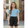 Arshiner Girls 2 Piece Outfits Summer Ruffle Sleeve Top and Paperbag Waist Shorts Set with Pockets Size 5-13 Years(Blue)