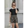 Arshiner Girls 2 Piece Outfits Summer Ruffle Sleeve Top and Paperbag Waist Shorts Set with Pockets Size 5-13 Years(Camouflage)